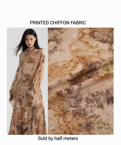 Fabric, Printed Chiffon, Abstract Floral, Light Dress, Shirt, Collages, Sold By Half Meter