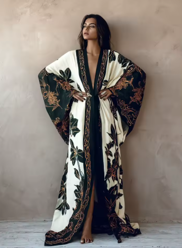Robe de Chambre, Motifs Botaniques à l'Aquarelle, Vêtement d'Intérieur Léger et Froissé, Cache-Maillot