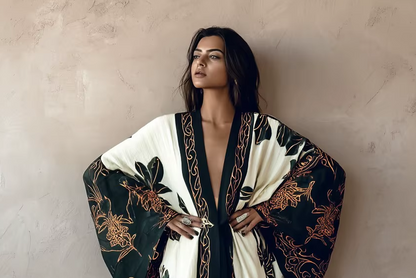 Robe de Chambre, Motifs Botaniques à l'Aquarelle, Vêtement d'Intérieur Léger et Froissé, Cache-Maillot