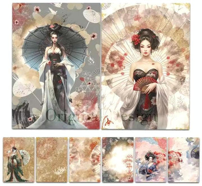 Classical Japanese High Society Rice Paper, Scrapbook, Junk Journal, Decoupage, DIY Cards or Planner Decor, Gift Wrap, 8 pieces