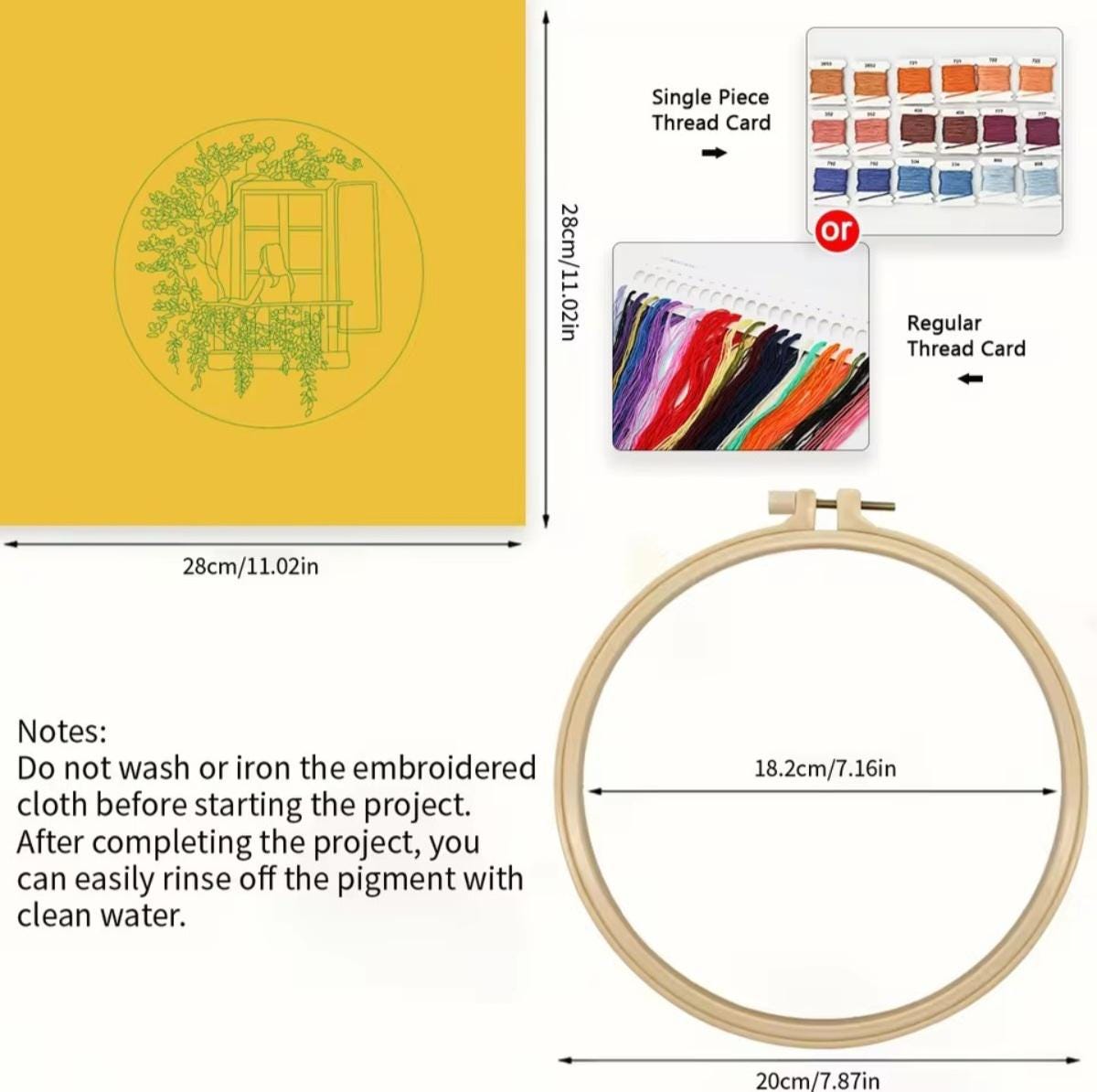 Embroidery DIY, Starter Kit, Yellow Glory, Printed Cross Stitch Beginners, Cotton Thread, Bamboo Hoop, DIY Decor or Gift