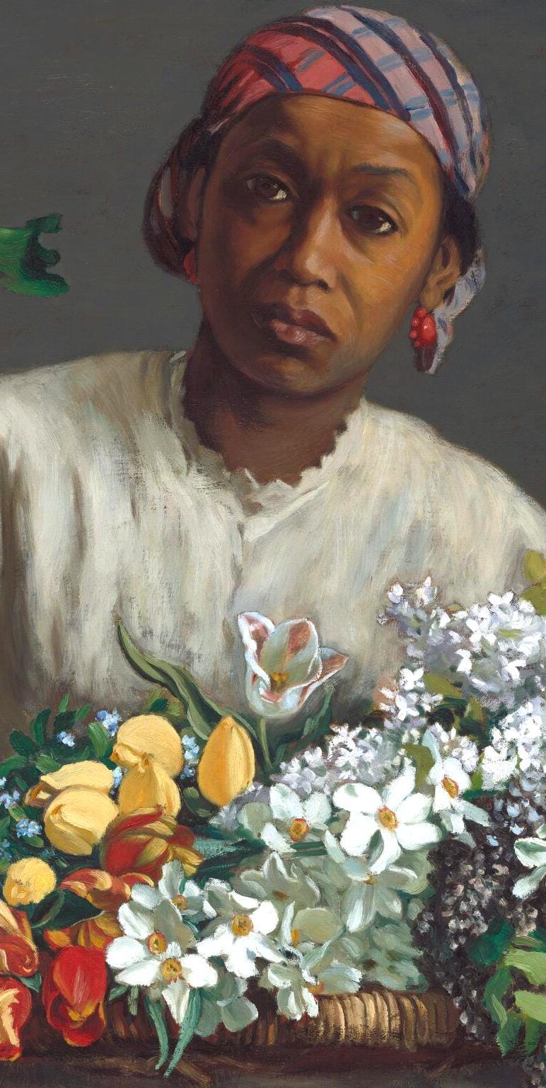 DIY Paint by Number Kit, Young Woman with Peonies by Frederic Bazille, Linen Canvas, Optional Frame, Black Women Craft, Masterpiece Kwanzaa