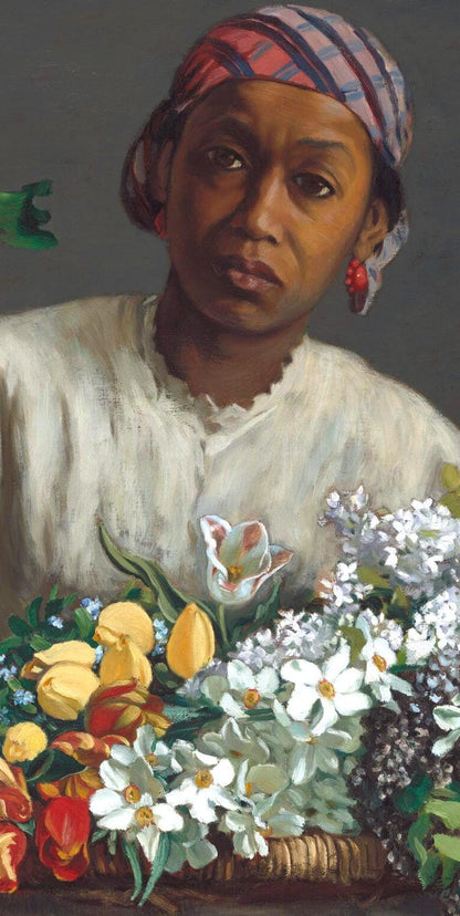 DIY Paint by Number Kit, Young Woman with Peonies by Frederic Bazille, Linen Canvas, Optional Frame, Black Women Craft, Masterpiece Kwanzaa