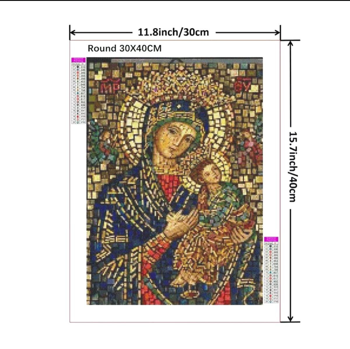 5D Diamond Paint DIY Kit, Our Lady of Perpetual Help, Round Drill, 30x40 cm, Religious Art, Gold Tones, Faith in Art, Art is Faith