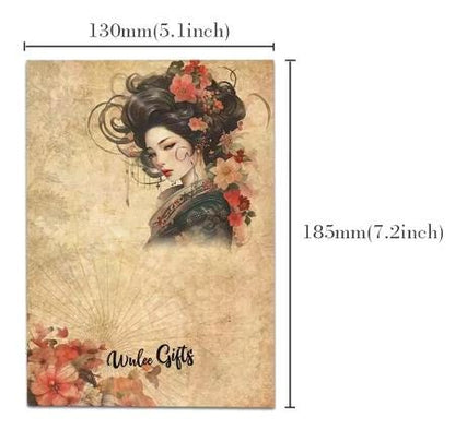 Japanese Rice Paper, Ladies of the Village, 8 pieces, Decorative Gift Wrap, Decoupage, Scrapbook Ephemera, Rose Tones