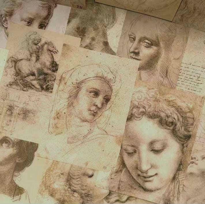 2 Pack Decorative Paper, Leonardo da Vinci Sketches, Gift wrap Renaissance Art, Decor, 30 Sheets Total in Double Set, 13x18 cm each