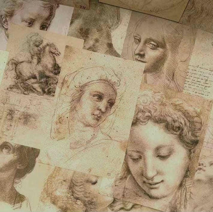 2 Pack Decorative Paper, Leonardo da Vinci Sketches, Gift wrap Renaissance Art, Decor, 30 Sheets Total in Double Set, 13x18 cm each
