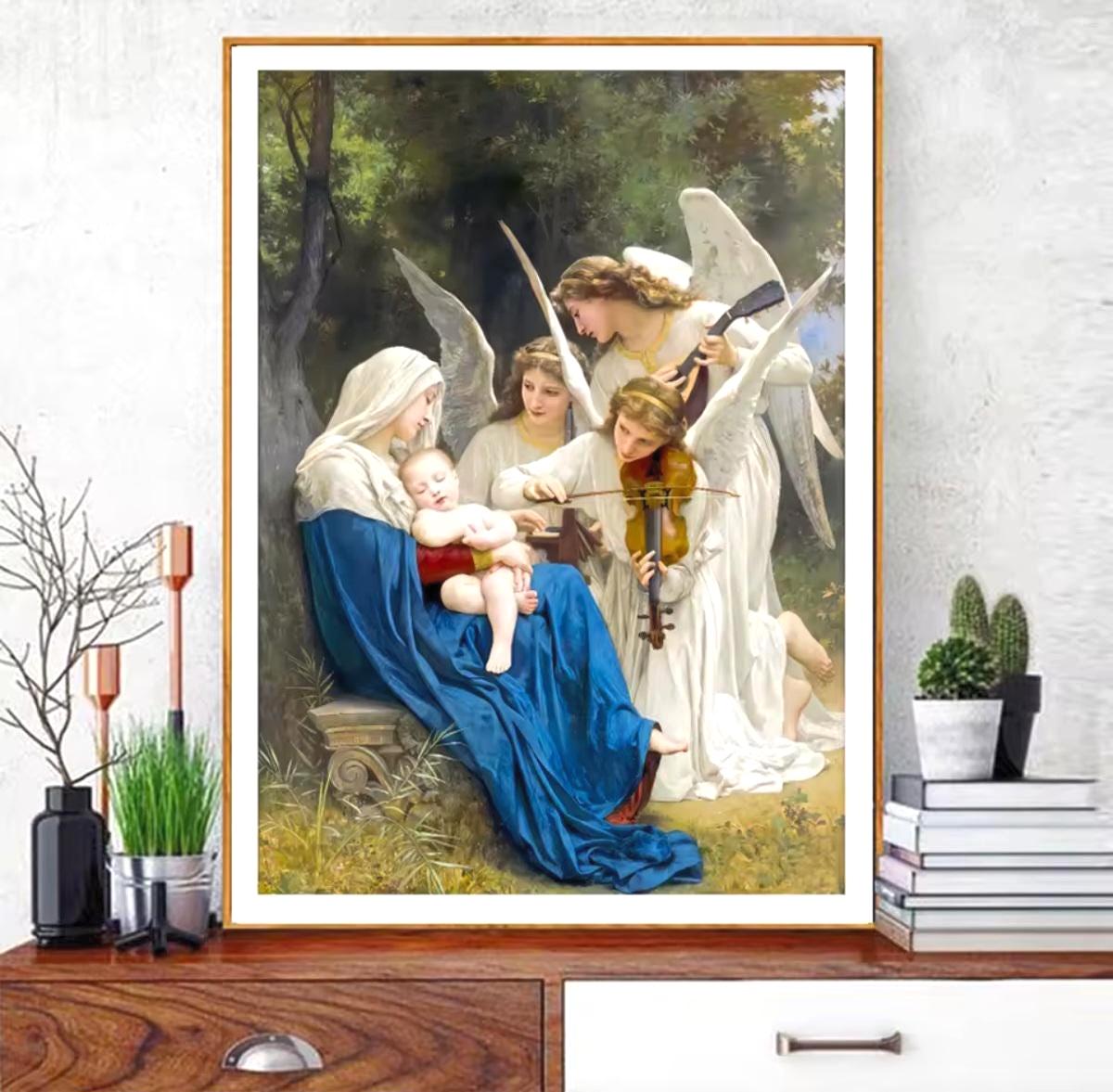 Printed Cross Stitch Kit, Angelic Madonna & Child, DIY Embroidery on Aida 11CT, 30x40 or 50x64 cm, Classical