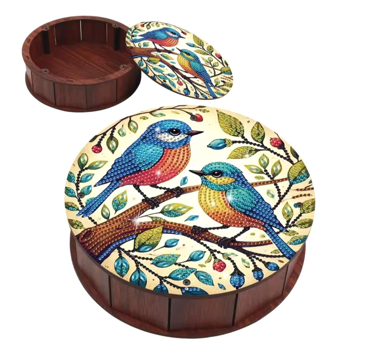 Diamond Paint Wooden Box Kit, SONGBIRD Design, Craft Storage for Snacks, Buttons, Drills, Scraps, Handmake Artisan Gift