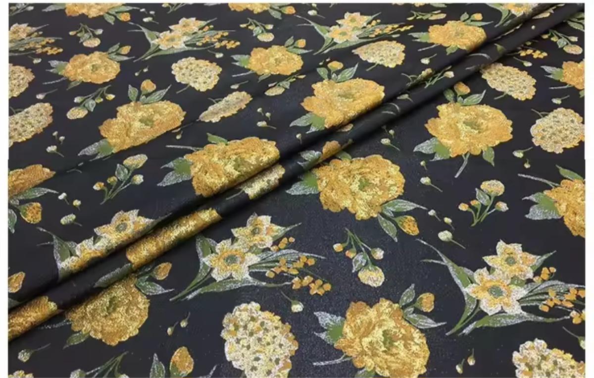 Fabric, Gold Silk Brocade Jacquard, DIY Sew Dress Blouse Skirt, or Fabric Crafts, Sold By the Meter