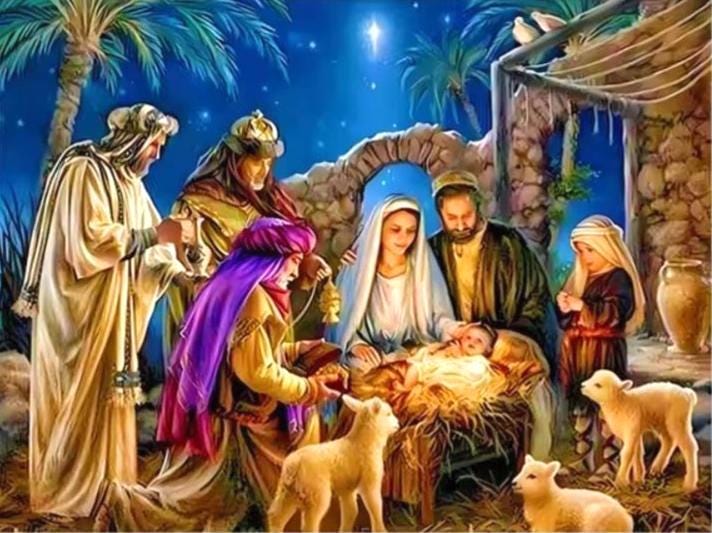 Printed Cross Stitch Kit, Birth of Shepard Jesus, DIY Embroidery Aida 9 or 11CT, DMC Printed Cotton, Craft Religious Art, Gift Joy Spirit