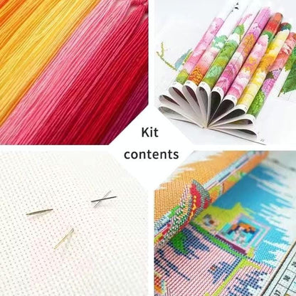 DIY Embroidery Kit, Buddha & Peacock Printed Cross Stitch, 9 or 11 CT, Silk Thread Technique, Beginner Needlepoint