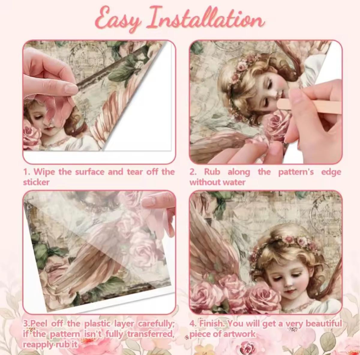Transfer Decal, Decoupage, Angel Wings and Roses, Waterproof, 6x12, Decoupage or Poster, Adult or Child Decor, Angelic