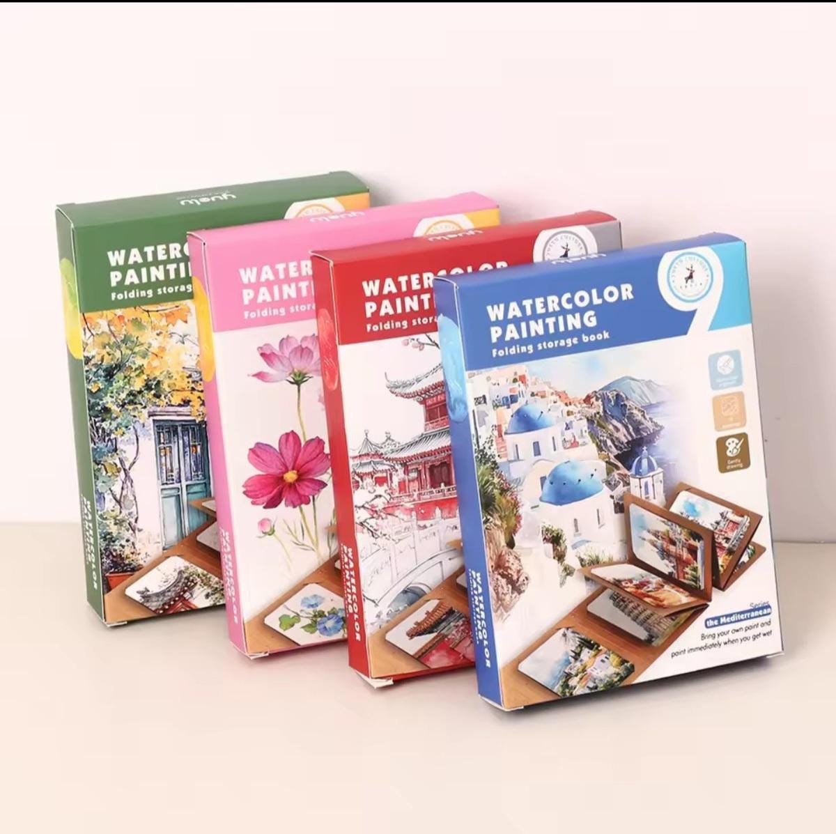 Watercolor Travel Kit, Solid Paints, Expandable Craft Paper Folder, Pen, Printed Art Renderings, Gift, When Cannot Leave the Art Home