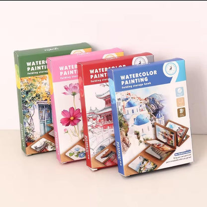 Watercolor Travel Kit, Solid Paints, Expandable Craft Paper Folder, Pen, Printed Art Renderings, Gift, When Cannot Leave the Art Home
