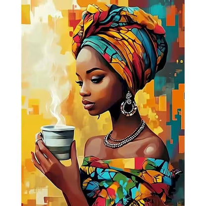 DIY Paint by Numbers Kit, Afro Woman Self-Care Theme, Linen Canvas, Optional Frame, Gift Imagination, Learn a New Craft