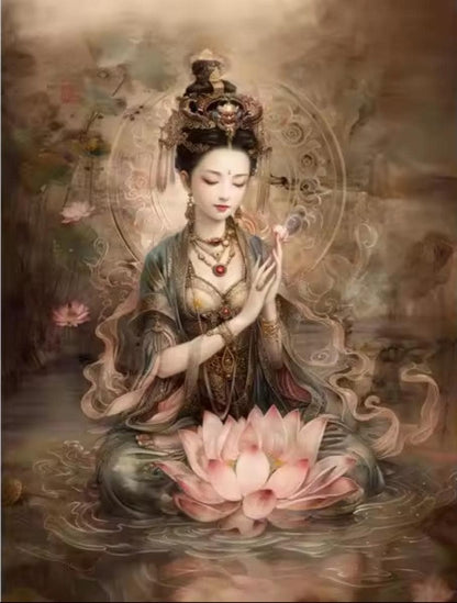 DIY Lotus Embroidery Kit, Cross Stitch 9 or 11 CT, Silk Thread Technique, Japanese Needlepoint, Cotton Canvas, Craft Home Decor, Warm Tones