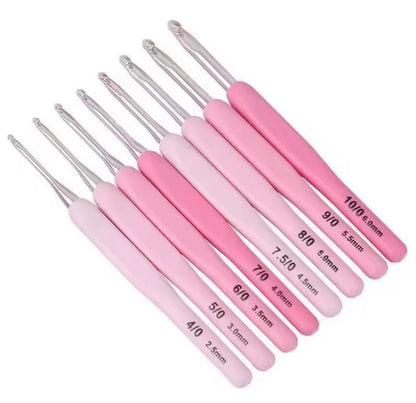 Pink Crochet Hook Kit 9 Piece Set, Chic Travel Case, Ergonomic Soft Handle, Aluminum Hooks, 8 Sizes, Scissors, DIY Knitting Crochet Supply