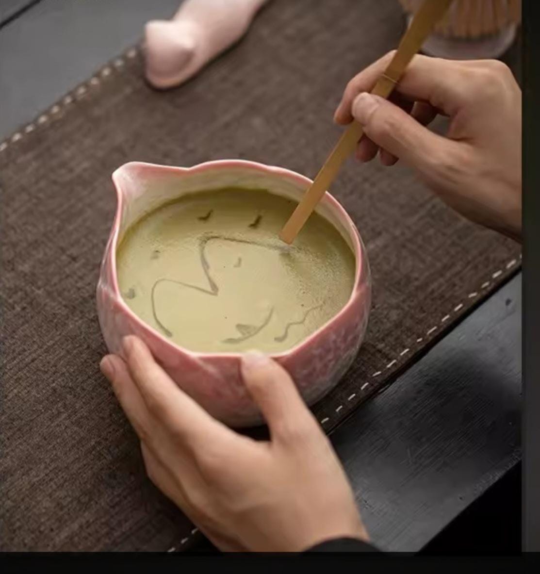 Kit de té Matcha, diseño floral de cristal de hielo, tonos rosa blanco, 4 u 8 piezas, cepillo de bambú, paño de té, suministro para fiestas, regalo para té de alta calidad