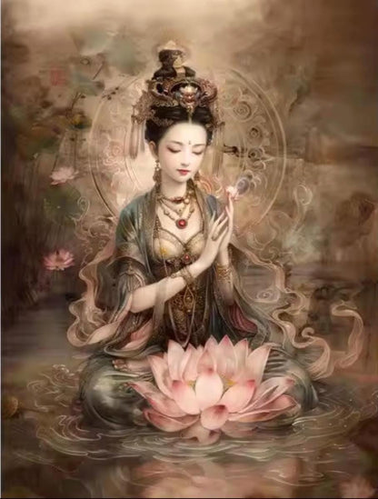 DIY Lotus Embroidery Kit, Cross Stitch 9 or 11 CT, Silk Thread Technique, Japanese Needlepoint, Cotton Canvas, Craft Home Decor, Warm Tones