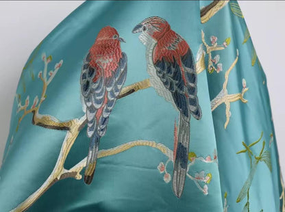 Fabric, Aqua Jacquard, Birds Blossoms, Clothing, Upholstery Pillows Curtains, Collages, Fabric Crafts, 150 cm Wide, Sold By The Meter, Soft