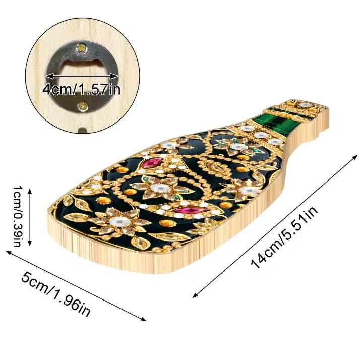 Diamond Paint a Bottle Opener, Carved Wooden Champagne Shape, Magnet attached, Crystal Mosaic Kit, Bling Kitchen Decor, Fun Bright Day