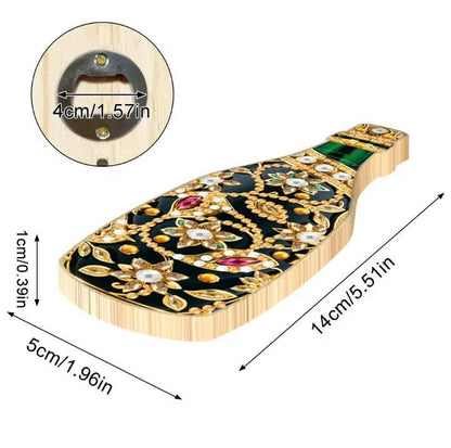 Diamond Paint a Bottle Opener, Carved Wooden Champagne Shape, Magnet attached, Crystal Mosaic Kit, Bling Kitchen Decor, Fun Bright Day