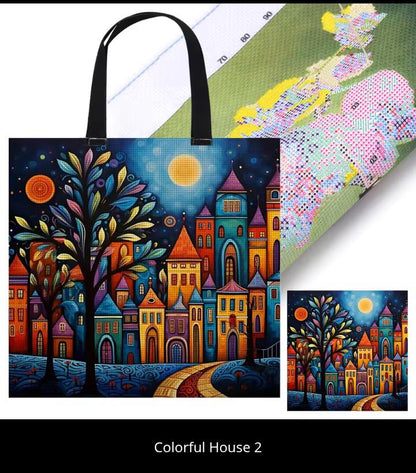 DIY Embroidery Bag Kit to Cross Stitch a Canvas Tote, Moonlit House, 11CT, Printed Canvas, Craft Fashion, Live Design