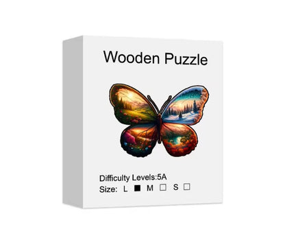 Wooden Jigsaw Puzzle, Unique Butterfly Shape, 5mm Thick, All 4 Seasons Holiday Party Fun, Nature Lovers, Preserve as Decor