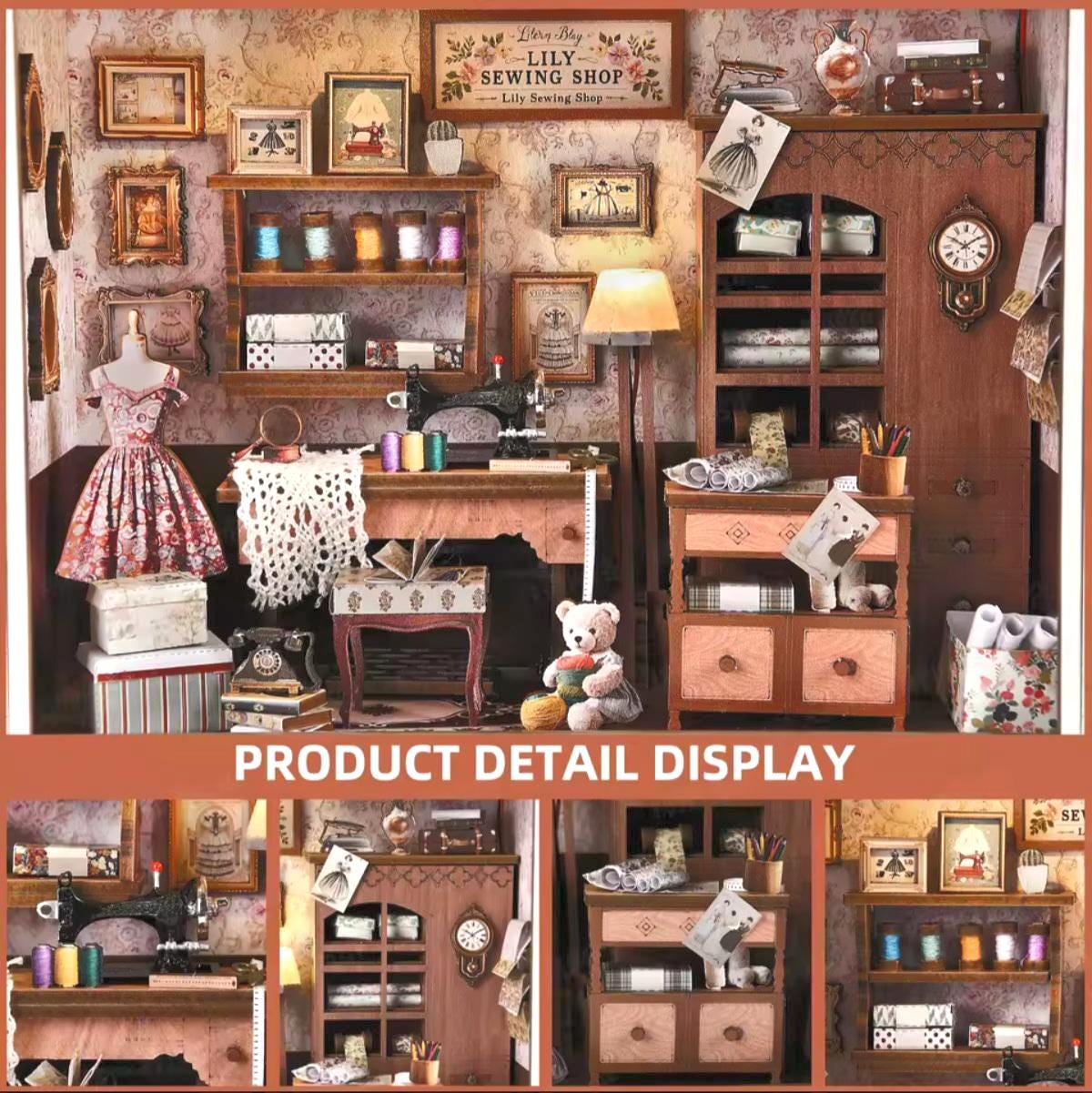 3D Mini Replica Sew Shop, DIY Kit, Book Nook or Wall Art, USB Lights, Wooden Diaorama Tailor Shop, Adult or Teen, Gift Love of Fabric Arts