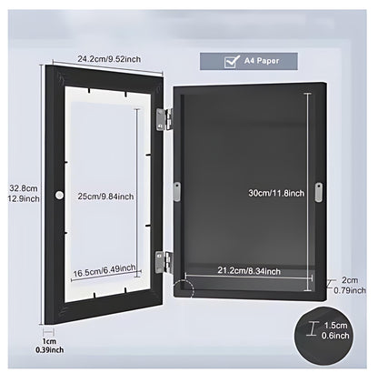 Wooden Art Display Case A4, Magnetic Closure, Craft Storage