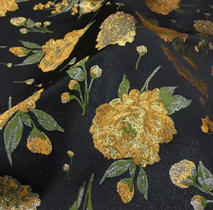 Fabric, Gold Silk Brocade Jacquard, DIY Sew Dress Blouse Skirt, or Fabric Crafts, Sold By the Meter