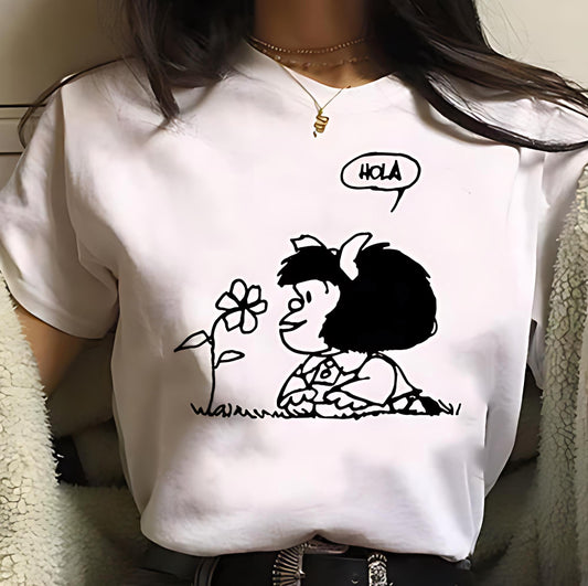 Mafalda Says Hola, Latin Spanish Icon,  Funny clothing, Cultura and Language, Comic T-shirt, Make Smiles, Adult or Child, Three Kings Day