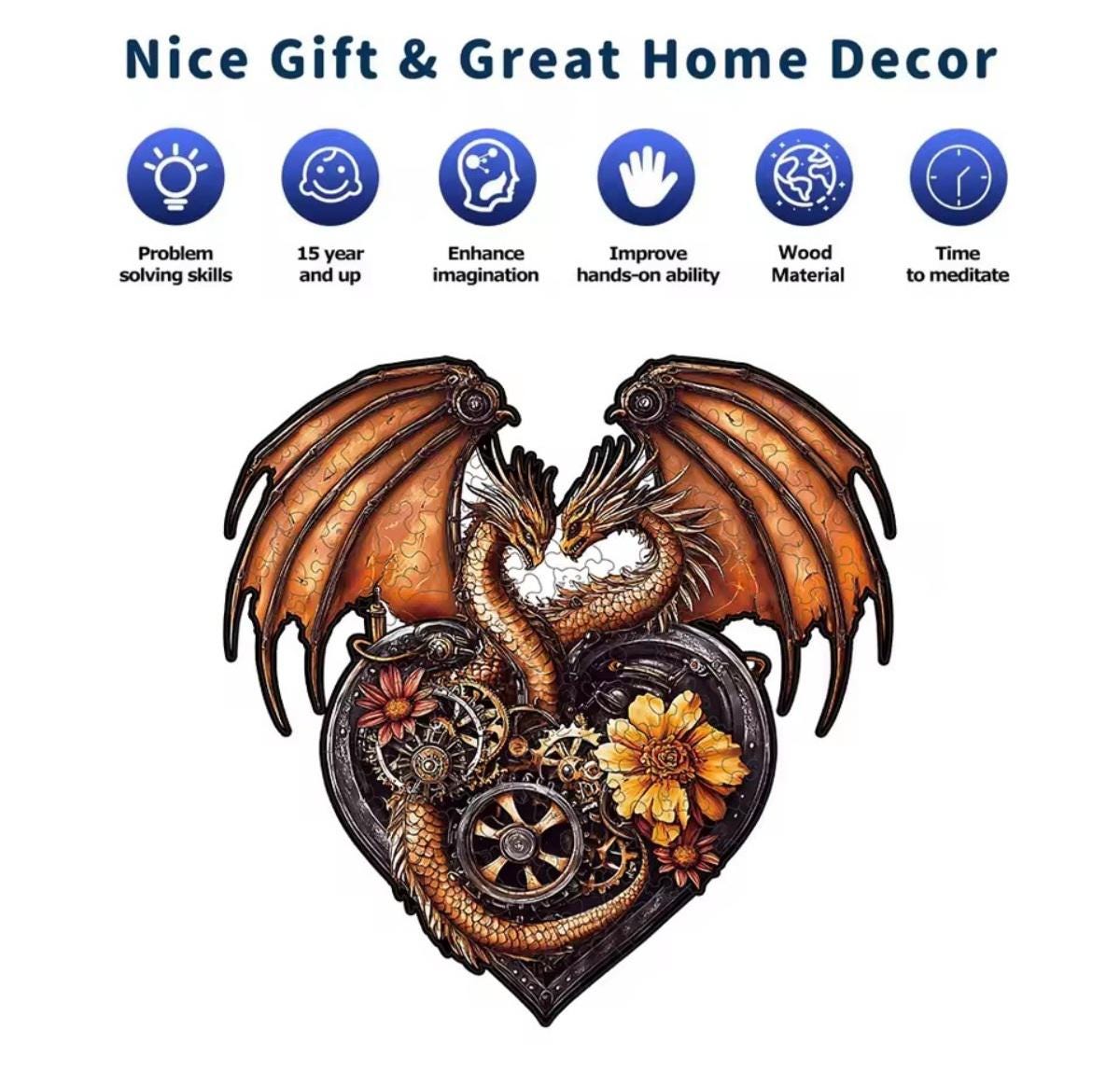 Puzle de Halloween de madera, dragón mecánico en forma de corazón, diversión para Halloween o fiestas, Steampunk, 5 mm de grosor extra, conservar como decoración de pared