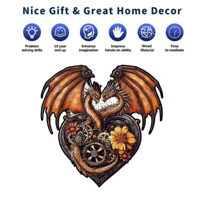 Puzle de Halloween de madera, dragón mecánico en forma de corazón, diversión para Halloween o fiestas, Steampunk, 5 mm de grosor extra, conservar como decoración de pared