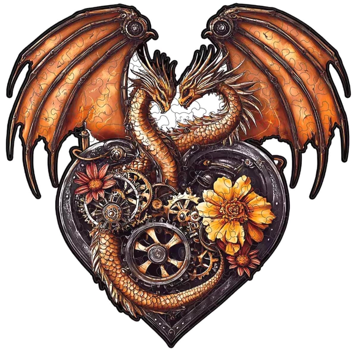 Puzle de Halloween de madera, dragón mecánico en forma de corazón, diversión para Halloween o fiestas, Steampunk, 5 mm de grosor extra, conservar como decoración de pared