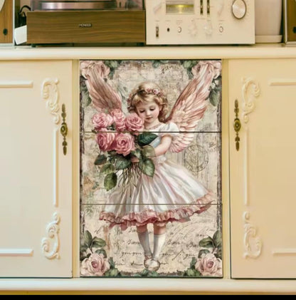 Transfer Decal, Decoupage, Angel Wings and Roses, Waterproof, 6x12, Decoupage or Poster, Adult or Child Decor, Angelic