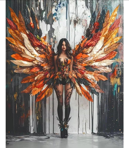 DIY Paint by Numbers Kit, Goth Autumn Angel, LINEN Canvas, Framed or Unframed, Multiple Sizes, Learn a New Craft, Dramatic All Year Round