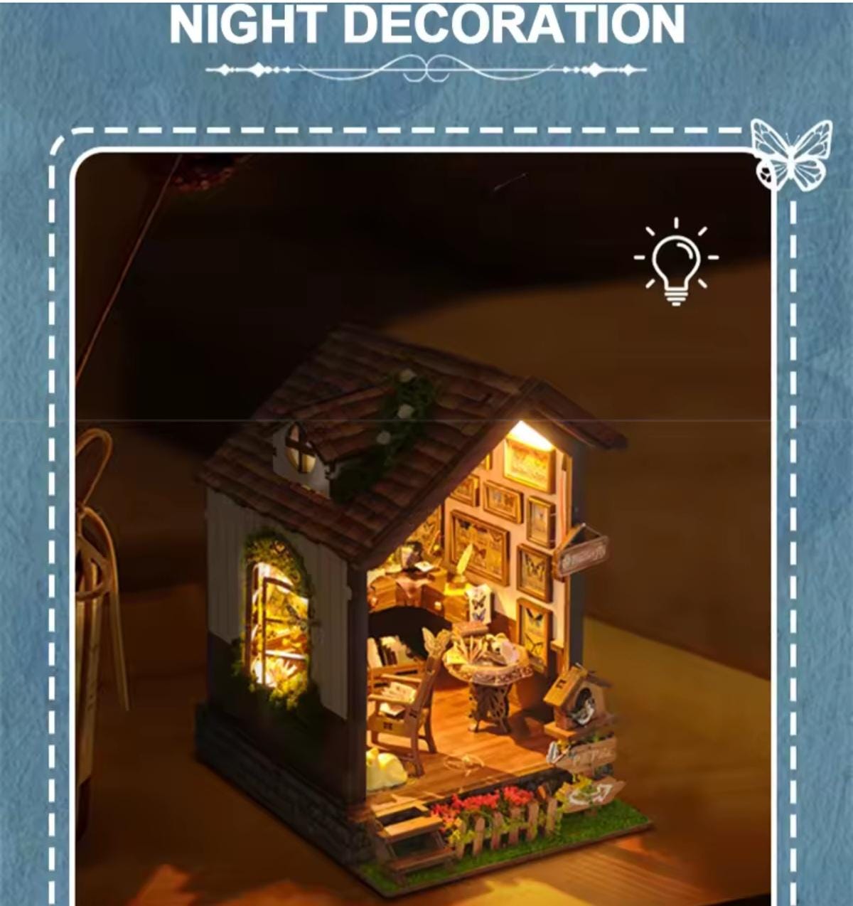 3D Book Nook, Butterfly House, DIY Kit, Nature Bookshelf Puzzle, LED Light, Varieties of Butterflies, Movable Furniture, Gift Nature Lovers