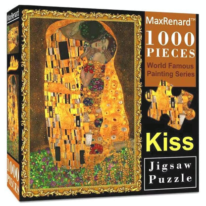 The Kiss, 1000 Piece Jigsaw Puzzle, World Famous Klimt Painting of Lovers, Unique pieces, Poster Included, Romantic, Preserve as Wall Decor