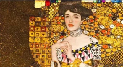 Klimt Printed Cross Stitch Kit, Golden Tones Embroidery Aida 11CT, DMC Printed Cotton Canvas, Gift Art Enthusiasm, Handcraft Plaid Decor