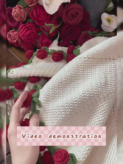DIY Crochet Kit to Make Flower Bouquet Blanket, Red Roses, All Craft Materials Included