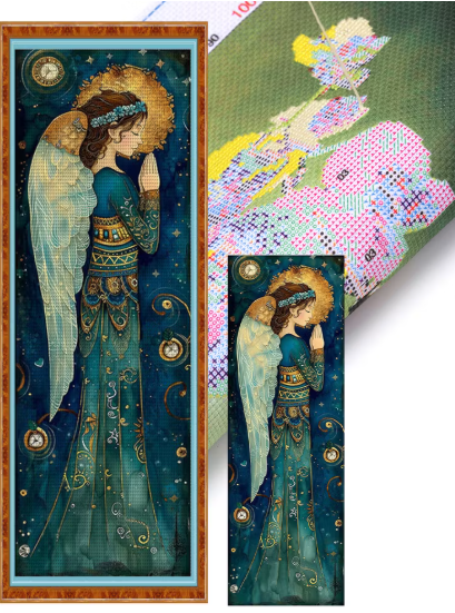 Printed Cross Stitch Kit, Sweet Angel, Night Hues, Embroidery 11CT. 30x90cm