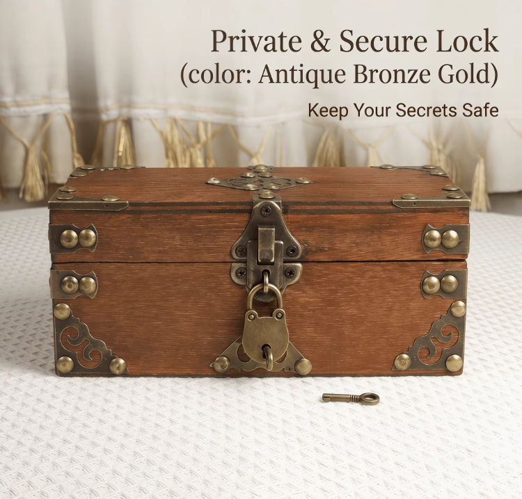 Vintage Wooden Craft Box, Metal Lock, Retro Memory Storage, Keepsakes