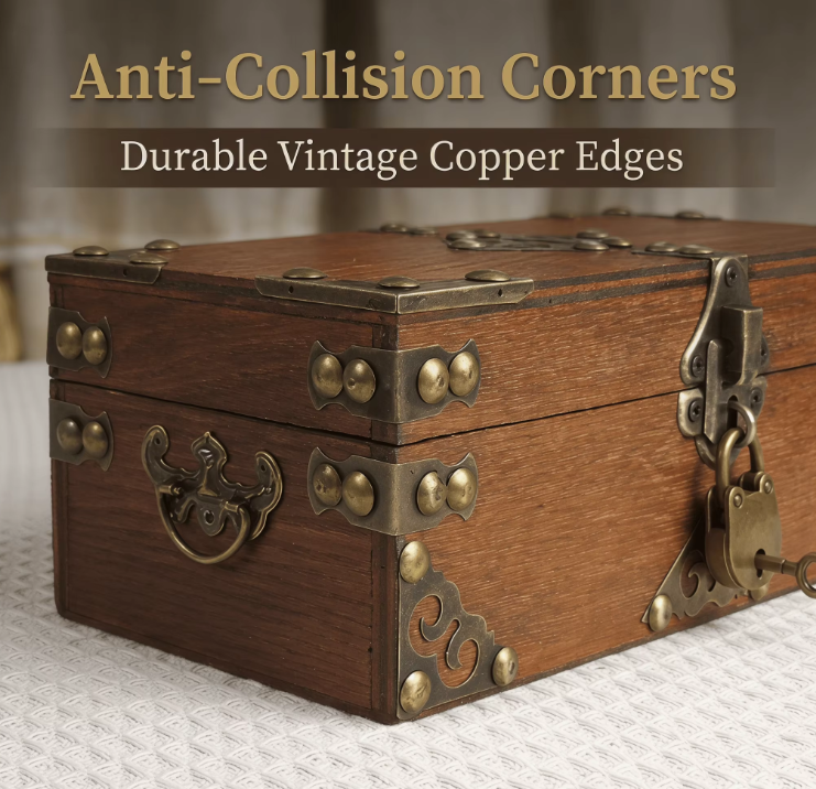 Vintage Wooden Craft Box, Metal Lock, Retro Memory Storage, Keepsakes