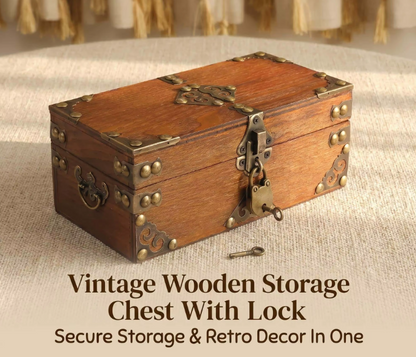 Vintage Wooden Craft Box, Metal Lock, Retro Memory Storage, Keepsakes