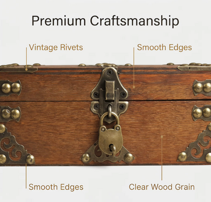 Vintage Wooden Craft Box, Metal Lock, Retro Memory Storage, Keepsakes
